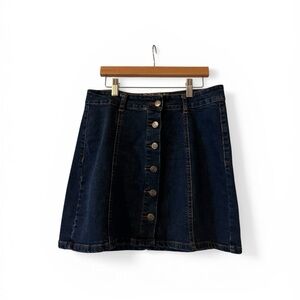 Hot Kiss Dark Blue A-Line Skirt with Buttons